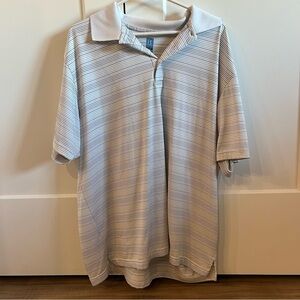 PGA Tour White and Gray Striped Polo Shirt